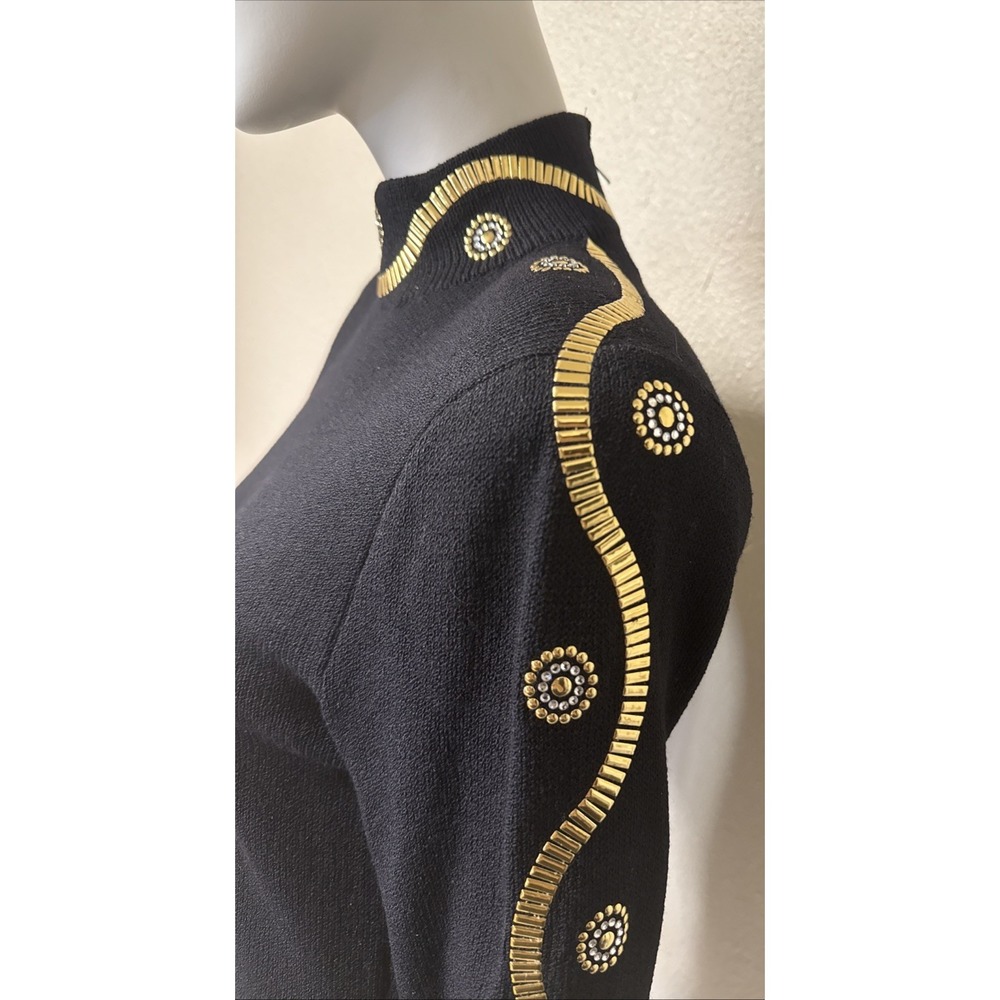 Vtg ST John Santana Knit Dress 6 Black Gold Embellished Cocktail 90s Old Money - Picture 7 of 13